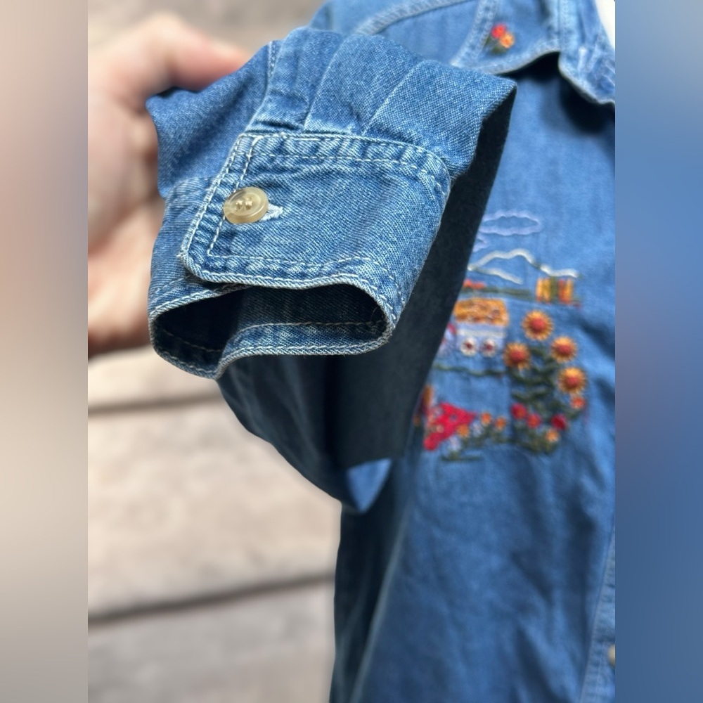 SOLD Vintage Y2K Bobbie Brooks Denim Fall Harvest Embroidered Button Women’s L - Picture 9 of 13